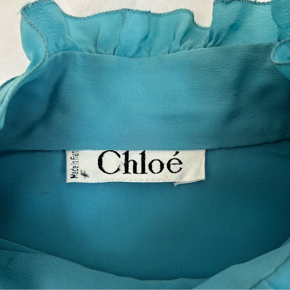Chloe Vintage Teal Blue Mock Neck Ruffle Blouse - Picture 10 of 10